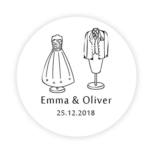 50 Stk PERSONALISIERT Handgezeichnete Brautkleid und Bräutigam Anzug Aufkleber 4cm rund Hochzeitssticker für Hochzeit Gastgeschenke,Etiketten für Tischdeko,Keksdosen,Tüten,Briefen,Einladungen -Rd 158 von eKunSTreet