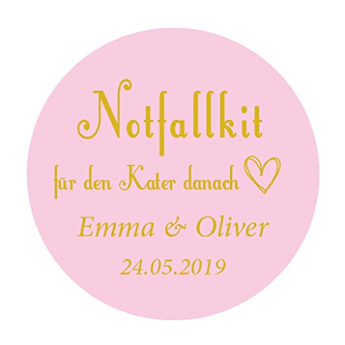 50 Stück PERSONALISIERT 40mm Gold Hangover Kit Sticker,Notfallkit für den Kater danach Hochzeit Aufkleber zur Gastgeschenk,Bridal Shower,Hen Night,Geburtstag/Junggesellenabschied Feier - Rd 271 von eKunSTreet