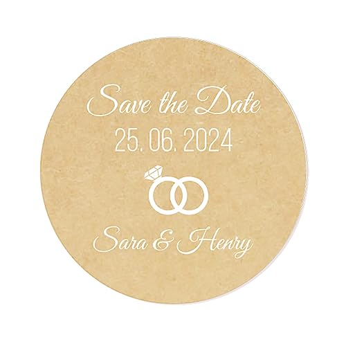 50 Stück personalisiert Save the Date Aufkleber Rings Hochzeitssticker - 4 cm Runde selbstklebende für die Hochzeit,Engagement,Gastgeschenk,Tischdeko,Flaschen,Tüten, Briefen, Einladungen - Rd 009 von eKunSTreet