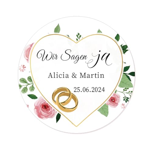 50 Wir Sagen JA Aufkleber PERSONALISIERT Hochzeit Sticker 40mm rund Gastgeschenke Hochzeit Giveaway Etiketten - Ringe - Rd 668 (001) von eKunSTreet