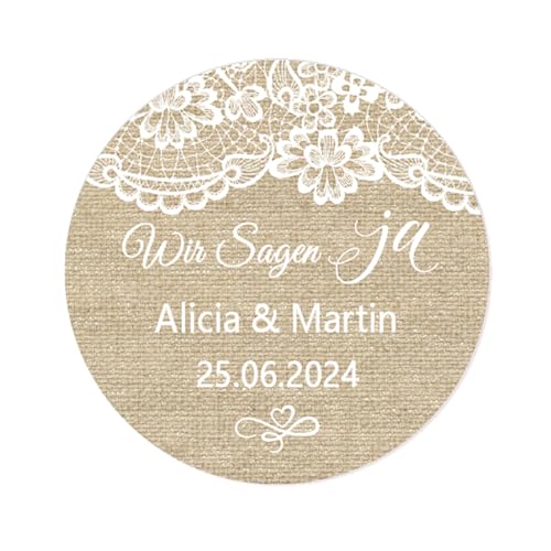 50 Wir Sagen JA Aufkleber PERSONALISIERT Hochzeit Sticker 40mm rund Gastgeschenke Hochzeit Giveaway Etiketten - Ringe - Rd 668 (002) von eKunSTreet