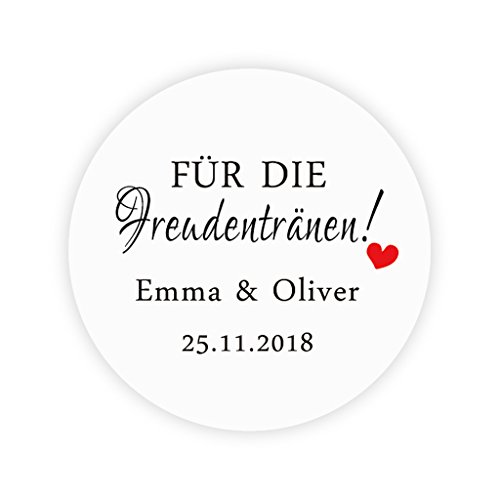 50 personalisiert Liebe Herz Hochzeitssticker - Für die Freudentränen Gewebe Aufkleber - 4 cm Runde Papieraufkleber Etiketten für die Hochzeit,Taufe,Gastgeschenk,Tischdeko,Flaschen,Tüten - Rd 138 von eKunSTreet