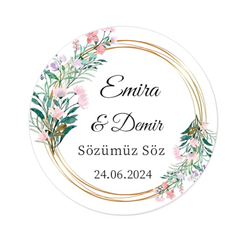 50x Sözümüz Söz Aufkleber PERSONALISIERT Ihr Text Hochzeitssticker 40mm für Türkische Hochzeit Gastgeschenke Etiketten - Rd 670 (03 Strauß) von eKunSTreet