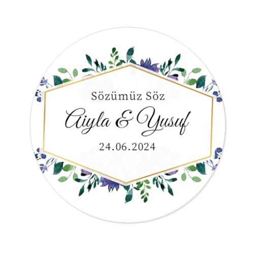 50x Sözümüz Söz Aufkleber PERSONALISIERT Ihr Text Hochzeitssticker 40mm für Türkische Hochzeit Gastgeschenke Etiketten - Rd 670 (05 Floral) von eKunSTreet