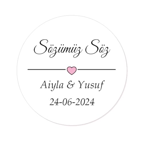 50x Sözümüz Söz Aufkleber PERSONALISIERT Ihr Text Hochzeitssticker 40mm für Türkische Hochzeit Gastgeschenke Etiketten - Rd 670 (09 rose Herz) von eKunSTreet