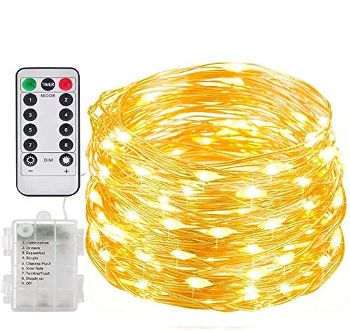 LED Lichterketten - 20 LEDs String Light Batterie mit Fernbedienung & Timer, 8 Modi mit Fernbedienung Timer Weihnachten Lichterketten für Hochzeit,Party,Garten und Haus Deko-Warmweiß von eaaerr