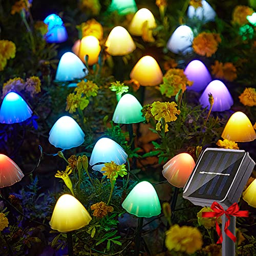 eaaerr Solar Lichterkette Aussen, 12 LEDs Solar Lichterkette Pilze 8 Modi Wetterfest Solar Gartenleuchten Dekoration für Bürgersteig, Weg, Hochzeit, Weihnachtsbaum, Ostern (Mehrfarbig) von eaaerr