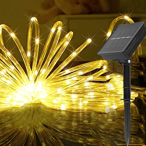 eaaerr Solar Lichterkette Aussen 12M 100LED Lichterschlauch Lichterkette Garten, Wasserdicht 8 Modus LED Schlauch Lichterkette für Weihnachten, Balkon,Terrasse,Hof,Bäume,Hochzeit,Party(Warmweiß) von eaaerr