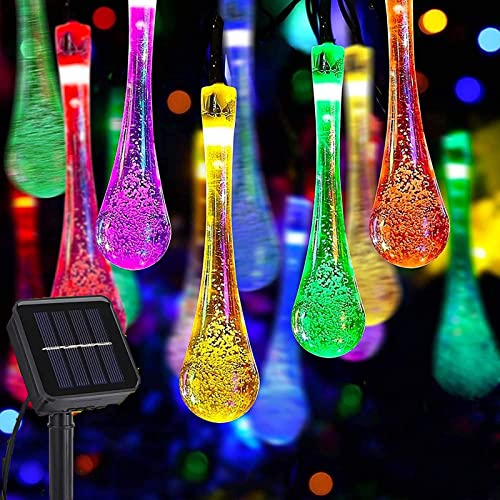 eaaerr Solar Lichterkette Aussen 30 LED Solar Wassertropfen Lichterkette Garten Wasserdicht, 8 Modi Solar lichterkette für Bäume,Terrasse,Hochzeiten,halloween weihnachtsdeko(Mehrfarbig) von eaaerr