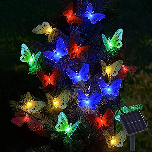 Solar lichterkette aussen - 12LED Lichterkette Solarbetriebene Schmetterlings Draußen Wetterfest, 8 Modi Garten Beleuchtung Solarlichterkette für Xmas Bäume Garten Balkon Terrasse Hochzeit Party Deko von eaaerr