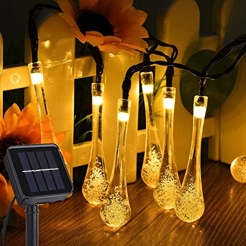 eaaerr Solar Lichterkette Aussen, 30 LED Solar Wassertropfen Lichterkette Garden Wetterfest, 8 Modi Solarbetrieben Lichterkette für Bäume,Terrasse,Hochzeiten,halloween weihnachtsdeko (Warmweiß) von eaaerr