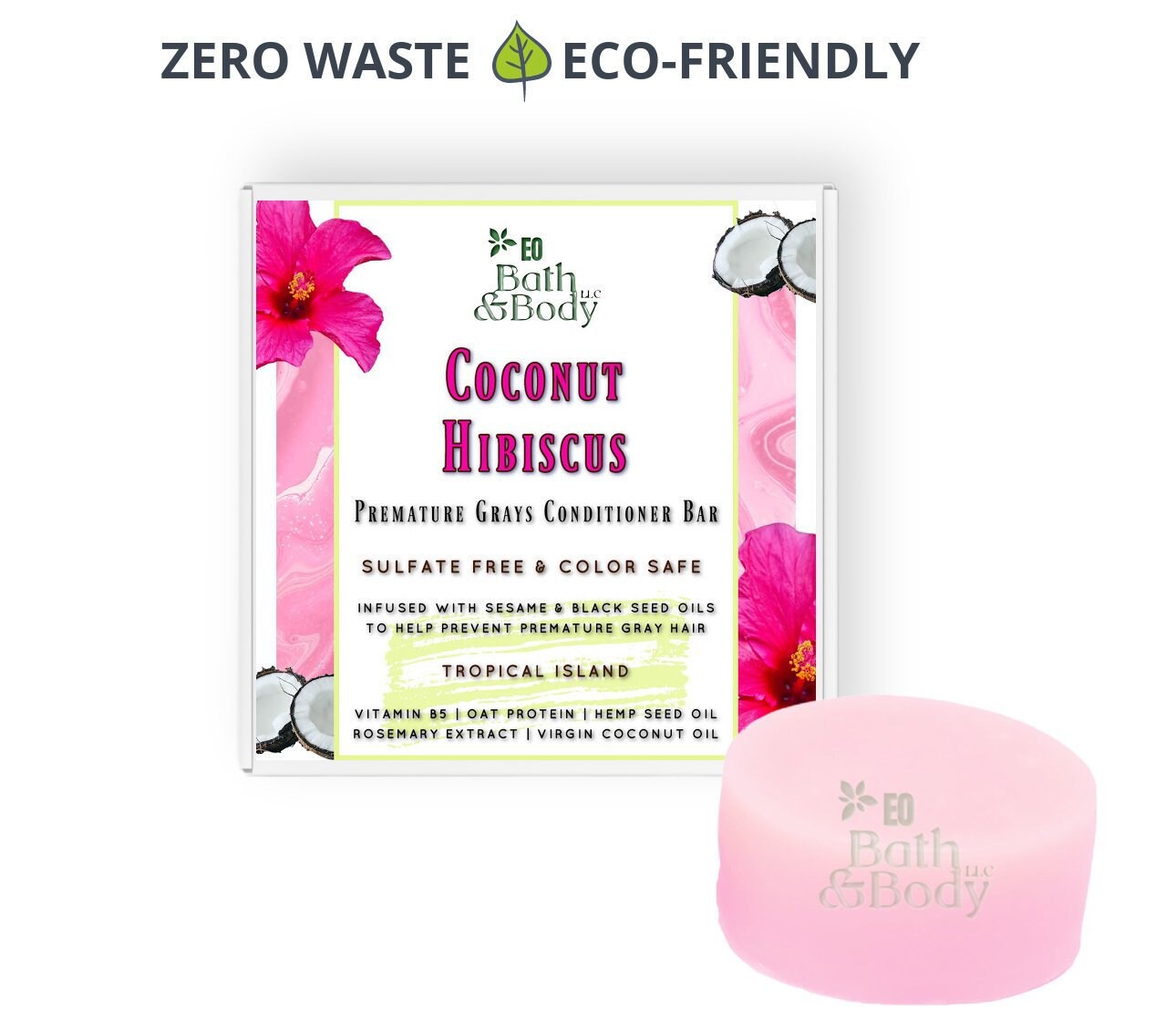 Coconut Pink Hibiscus Solid Conditioner Bar | Anti-Aging-Formel Für Freie Radikale Und Haarwuchs Frontseite Innovative Zutaten von earthsownbathnbody