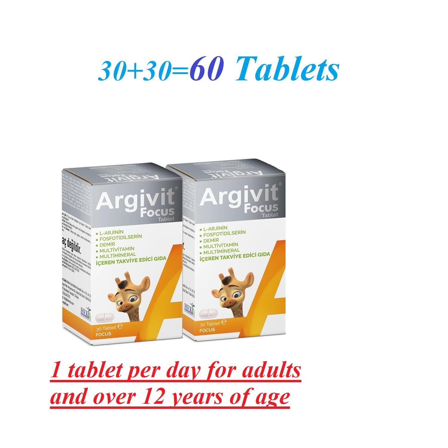 Argivit Focus Tablet Ergänzung 60Tablets - Enthält L-Arginin, Phosphatidylserin, Eisen, Multivitaminen Und Multimineralien Unisex-Formel von easyFarma