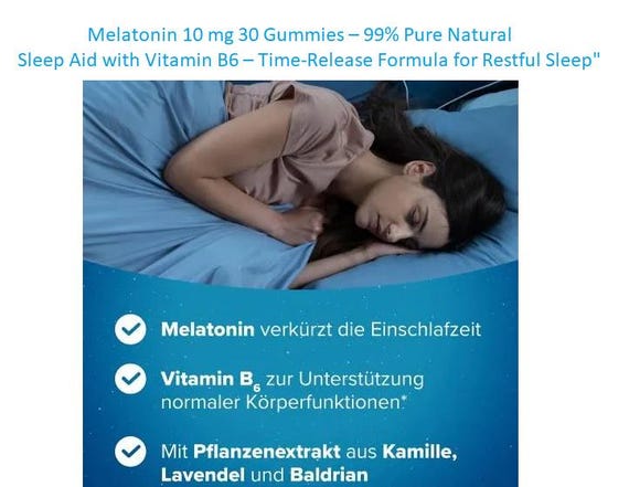 Melatonin 10 Mg 30 Gummies - 99% Rein Natürliche Schlafmittel Mit Vitamin B6 Time-Release-Formel Für Einen Erholsamen Schlaf von easyFarma