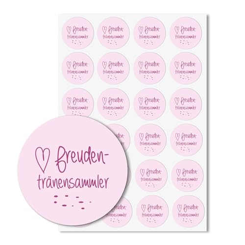 24 Aufkleber Freudentränen-Sammler I dv_133 rosa I Ø 4 cm I Set Freudentränen-Sticker Hochzeits-Sticker I Taschentuch Tränen Hochzeit Dekoration von easydruck24de