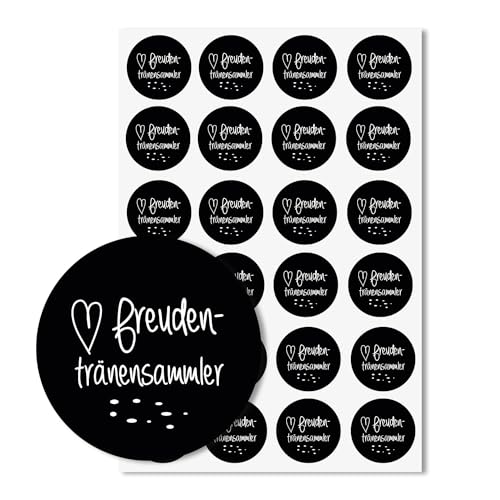 24 Aufkleber Freudentränen-Sammler I dv135schwarz I Ø 4 cm I Set Freudentränen-Sticker Hochzeits-Sticker I Taschentuch Tränen Hochzeit Dekoration von easydruck24de