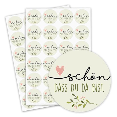 2er Set runde Aufkleber Schön, dass du da bist I dv302 mint I Ø 4 cm I selbstklebende Sticker mit Spruch für Hochzeit Geburtstag Verpackung von easydruck24de