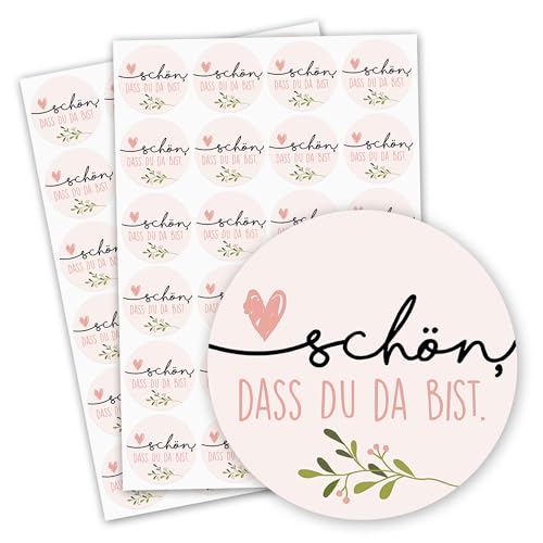 2er Set runde Aufkleber Schön, dass du da bist I dv594 rosa I Ø 4 cm I selbstklebende Sticker mit Spruch für Hochzeit Geburtstag Verpackung von easydruck24de