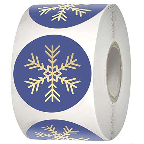 Easykart Winter-Schneeflocken-Aufkleber in Rolle, blau mit Goldfolien-Design, ideal für Weihnachtsfeiern, Umschlagsiegel, Winterdekoration, Kinder-Aktivitäten, Klassenzimmerpartys (1 Stück) von easykart labels