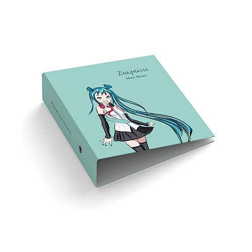 Ringordner | Ordner | mit Name + Text personalisieren | Manga | Anime | Girl | Mit Griffloch | für DIN A4 | 7,4 cm breit | Schule | Zeugnisse von easyprint