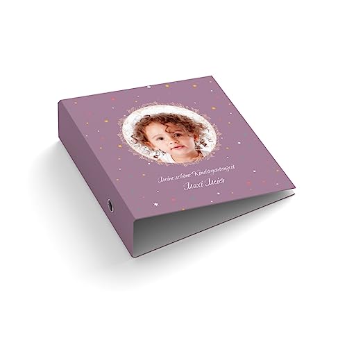 Ringordner | Ordner | personalisiert mit Foto + Text | Sterne | Blätterkranz | Mit Griffloch | für DIN A4 | 7,4 cm breit | Kindergartenzeit | Baby von easyprint