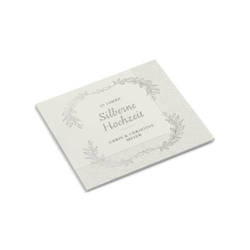 Servietten | personalisiert mit Name + Anlass | Silberne Hochzeit # 1 | Heirat | 330 x 330 mm | Feier | Party | Papierservietten | Goldhochzeit | Silberhochzeit (120 Stück) von easyprint