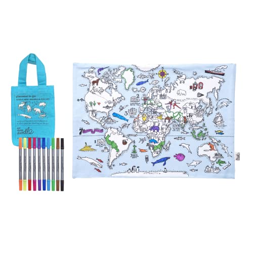 eatsleepdoodle Map of The World Colour Your Own Platzset mit Sea Life and Animal Friends, Auswaschstifte im Lieferumfang enthalten von eatsleepdoodle