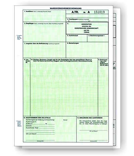 50 x A.TR/ATR Warenverkehrsbescheinigung Türkei 2-teilig für Laser- und Inkjetdrucker, Einzelblätter DIN A 4 lose im Wechsel von ebs Versand