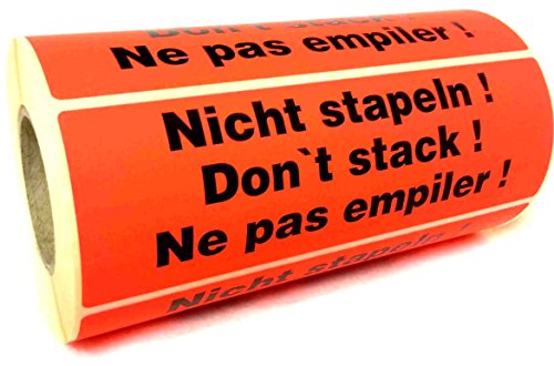 Warnetiketten"Nicht stapeln" 149 x 48 mm - 500 Stk. je Rolle - Leuchtfarbe (fluoreszierend) - stark haftend. Hinweisetiketten/Versandetiketten Palettenhütchen von ebs Versand