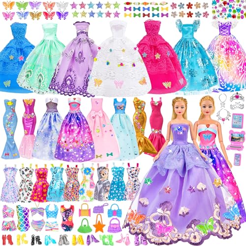 75pcs 11.5 Zoll Mode Mädchen Puppe mit Puppe Kleidung Zubehör Spiel Set Include 1 Puppe,2 Prinzessin Kleid,2 langes Kleid,2 Meerjungfrau Kleid,Schlupf Kleid and Accessories (einschließen Puppe) von ebuddy