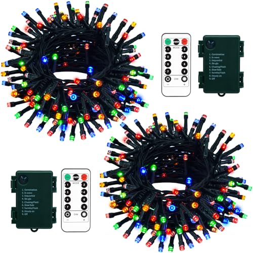 2 Stück LED lichterkette batterie, 5M 50 LED Grüner Draht Lichterketten außen mit Fernbedienung Timer, 8 Modi Weihnachten Lichter für Innen Hochzeit Weihnachten Deko(Multifarbe) von echosari