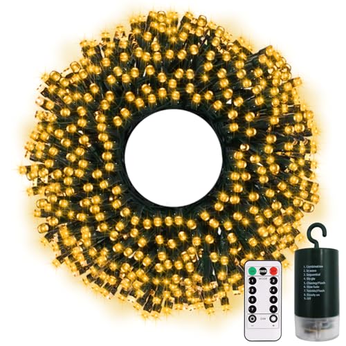 Batteriebetriebene Lichterkette, 20 m, 200 LEDs, batteriebetrieben, mit 8 Modi, Timer, wasserdichte batteriebetriebene Lichterkette für den Außenbereich, Haus, Garten, Party, Weihnachtsbäume, Dekor von echosari