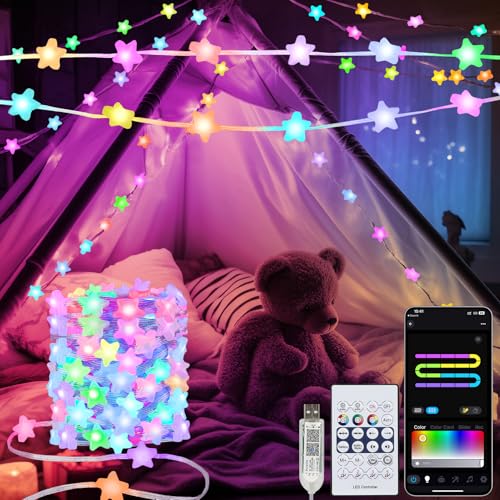 Smart Stern Lichterkette, 10M RGB integrierter Chip 66 LED lichterkette innen mit App und Fernbedienun Musik und Mikrofon Sync für die Garten Party außen Deko von echosari