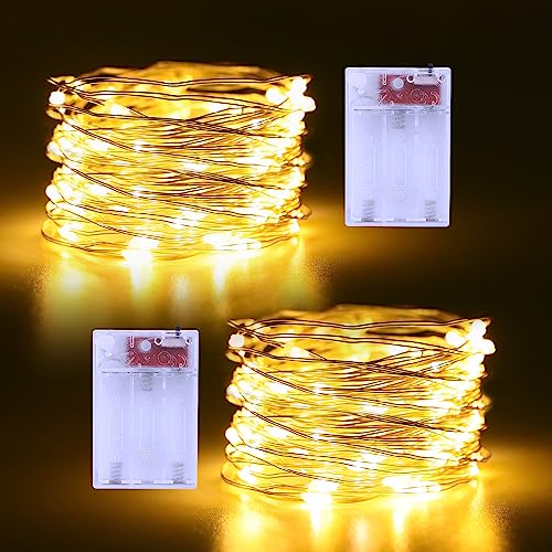 echosari 2 Stück Lichterkette Batterie, 5M 50 LED Lichterketten klein Batterien 2 Modi für Garten Hochzeit Party Deko (Warmweiß) von echosari