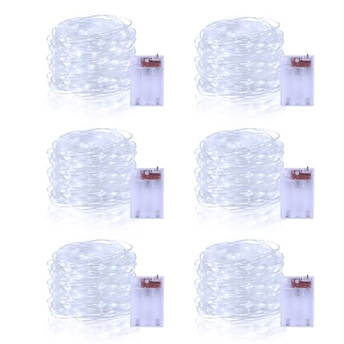 echosari 6 Stück Lichterkette Batterie,5M 50 LED Lichterkette Batterien 2 Modi für Garten Hochzeit Party Deko (Weiß) von echosari