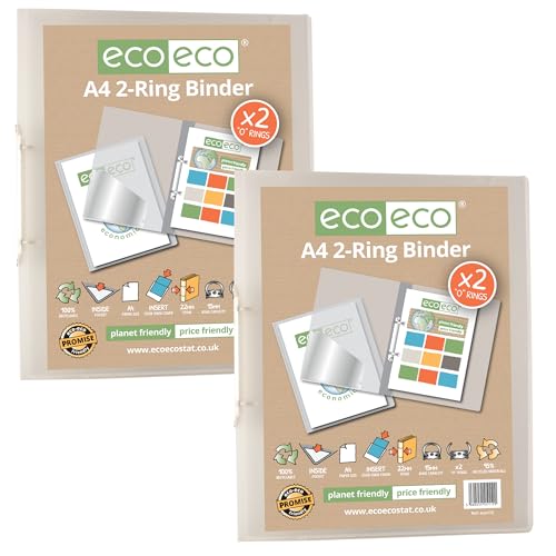 eco-eco Ringbuch, A4, 95% recycelt, 22 mm Rücken, 2-Ringbuch, transparent, 2 Stück, eco112 x 2 von eco-eco Stationery