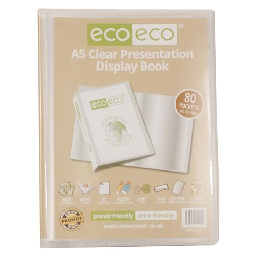 eco-eco eco149 Präsentationsbuch, A5-Format, 50% recycelt, 80 Taschen, transparent, Präsentationsmappe mit Kunststoffhüllen von eco-eco