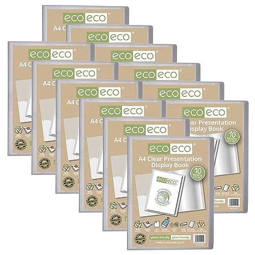 eco-eco Präsentationsbuch, A4, 50% recycelt, 10 Taschen, transparent, Aufbewahrungsbox, Portfolio-Kunstmappe mit Kunststoffhüllen, 12 Stück, eco125 x 12 von eco-eco stationery limited