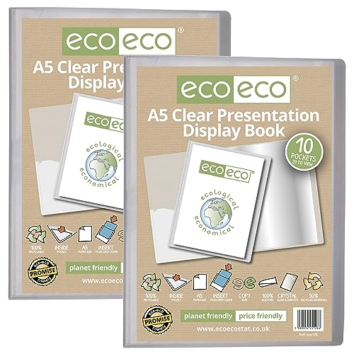 eco-eco Präsentationsbuch, A5-Format, 50% recycelt, 10 Taschen, transparent, Präsentationsmappe, Portfolio, Kunstordner mit Kunststoffhüllen, 2 Stück, eco126 x 2 von eco-eco stationery limited