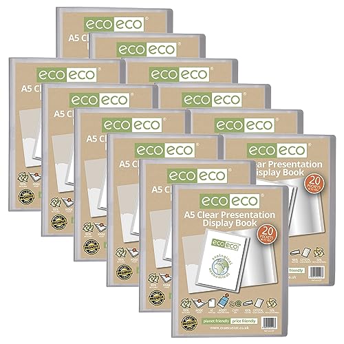 eco-eco Präsentationsbuch, A5, 50% recycelt, 20 Taschen, transparent, Aufbewahrungsbox, Portfolio-Kunstmappe mit Kunststoffhüllen, 12 Stück, eco127 x 12 von eco-eco stationery limited