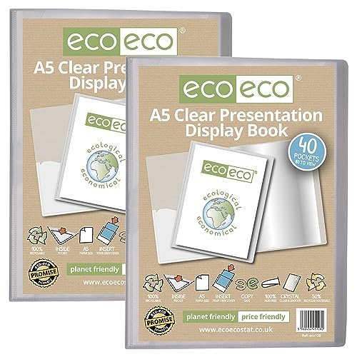 eco-eco Präsentationsbuch, A5, 50% recycelt, 40 Taschen, transparent, Aufbewahrungsbox, Portfolio-Kunstmappe mit Kunststoffhüllen, 2 Stück, eco128 x 2 von eco-eco stationery limited