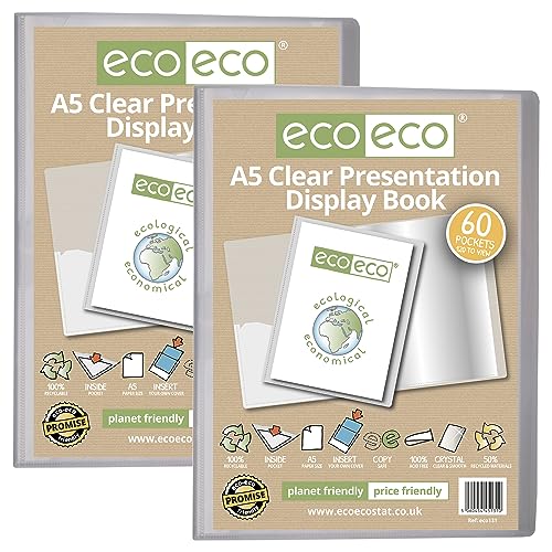 eco-eco Präsentationsbuch, A5-Format, 50% recycelt, 60 Taschen, transparent, Präsentationsmappe, Portfolio, Kunstordner mit Kunststoffhüllen, 2 Stück, eco131 x 2 von eco-eco stationery limited