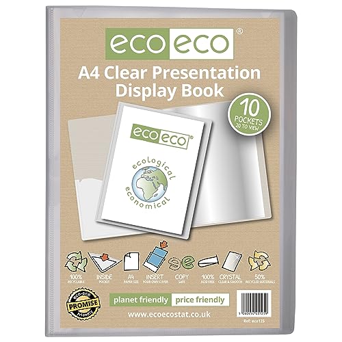 eco-eco Eco125 Präsentationsmappe, A4-Format, 50% recycelt, 10 Hüllen, transparent, Präsentationsmappe mit Kunststoffhüllen von eco-eco