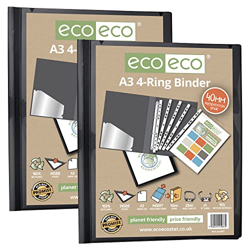 eco-eco A3 95% recyceltes 4D-Hochformat Ringbuch Aktenordner schwarz Artwork Portfolio 2 Stück Ordner eco087x2 von eco-eco