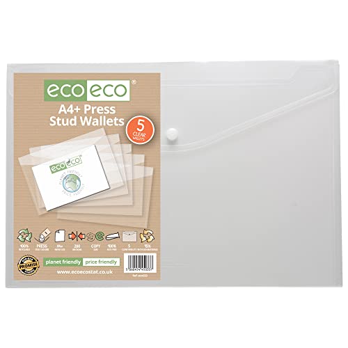 eco-eco A4+ 95% Recycelt Klar Transparente Press Stud Wallets (Packung mit 5) von eco-eco