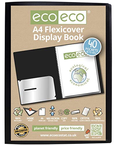 eco-eco A4 100% Recycelt 40 Taschen-Schwarz-Farben-Flexicover Anzeigen Buch von eco-eco