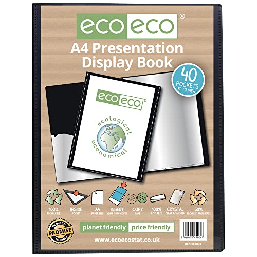 eco-eco A4 50% Recycelt 40 Taschen-Schwarz-Farbe Päsentationsdisplay Buch von eco-eco