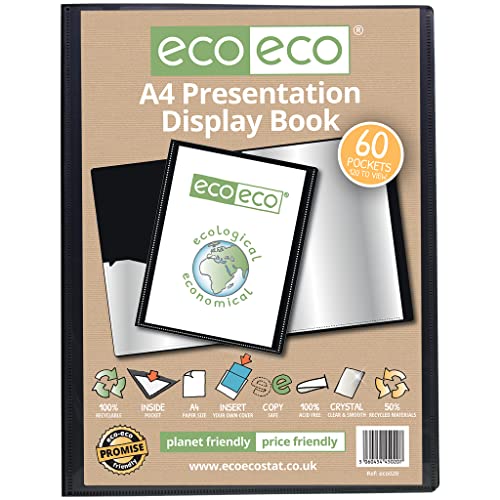 eco-eco A4 50% Recycelt 60 Taschen-Schwarz-Farbe Päsentationsdisplay Buch von eco-eco