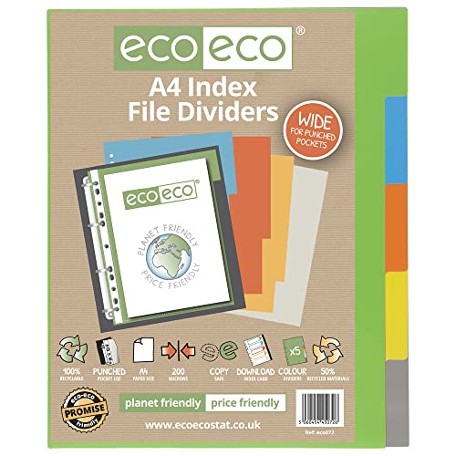 eco-eco A4 50% Recycelt Set 5 Breit Indexdatei Teiler von eco-eco