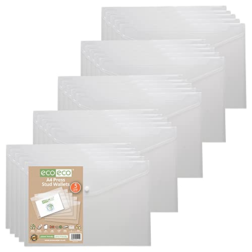 eco-eco A4 50% recycelte, transparente Kunststoff-Ordner mit Druckknopf, 310 x 238 mm, 200 mic, eco111 x 25 mm von eco-eco